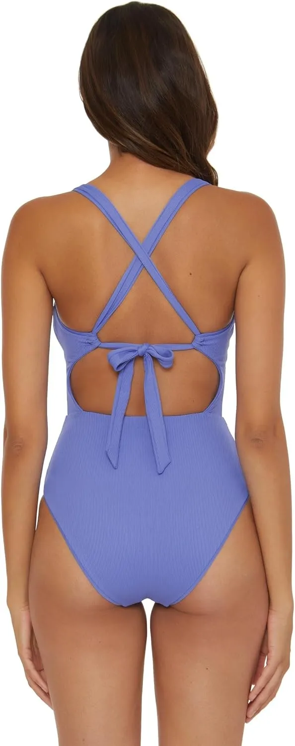 BECCA Women's Modern Edge One Piece Swimsuit, Plunge Neck, Bathing Suits