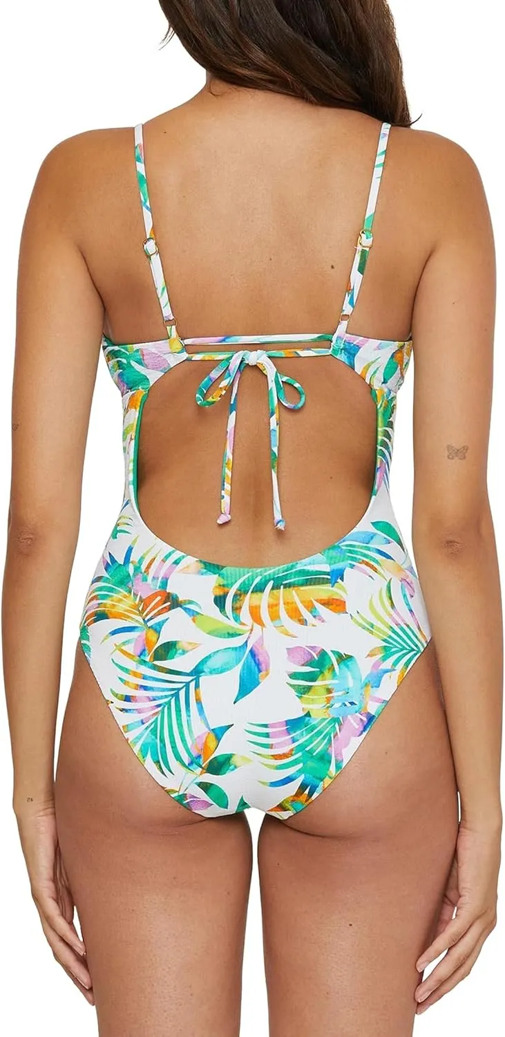BECCA Women's Standard Isla Verde One Piece Swimsuit, Plunge Neck, Cutout, Bathing Suits