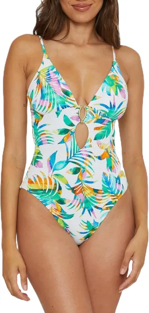 BECCA Women's Standard Isla Verde One Piece Swimsuit, Plunge Neck, Cutout, Bathing Suits