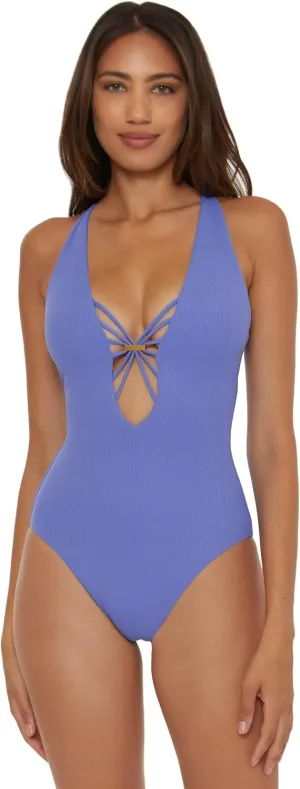 BECCA Women's Standard Modern Edge One Piece Swimsuit, Plunge Neck, Bathing Suits