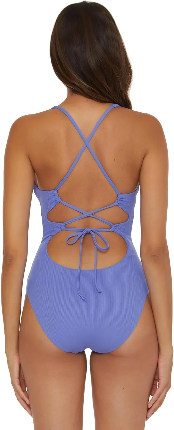 BECCA Women's Standard Modern Edge One Piece Swimsuit, Plunge Neck, Bathing Suits