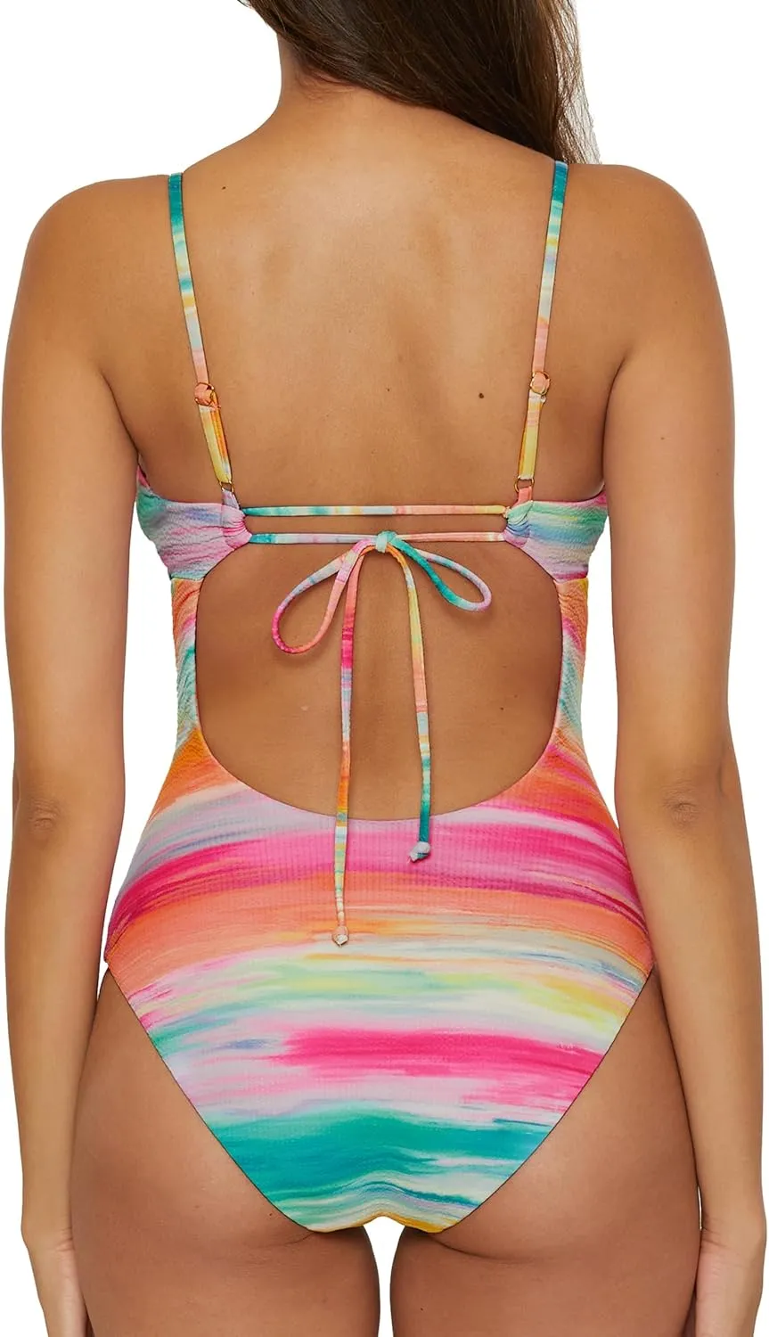 BECCA Women's Verano One Piece Swimsuit, Plunge Neck, Bathing Suits