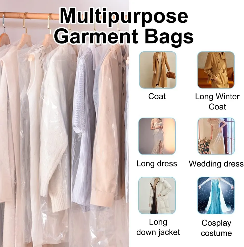 BEISHIDA 50PCS 60 Inch Plastic Garment Bag-Plastic Clear Dry Cleaner Laundry Bags for Clothes Cover, Hanging Clothes Storage for Long Dresses Skirt Coat Suit Shirt Jacket