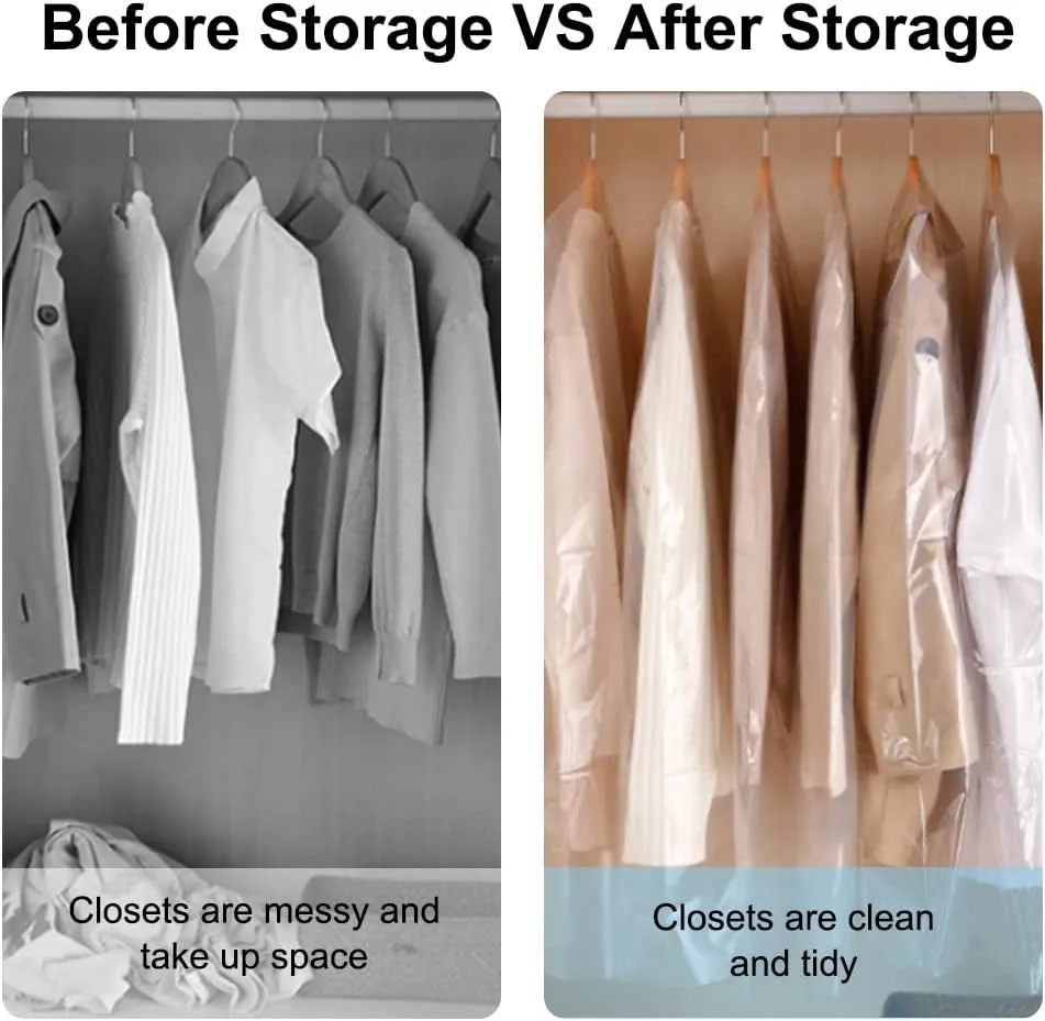 BEISHIDA 50PCS 60 Inch Plastic Garment Bag-Plastic Clear Dry Cleaner Laundry Bags for Clothes Cover, Hanging Clothes Storage for Long Dresses Skirt Coat Suit Shirt Jacket
