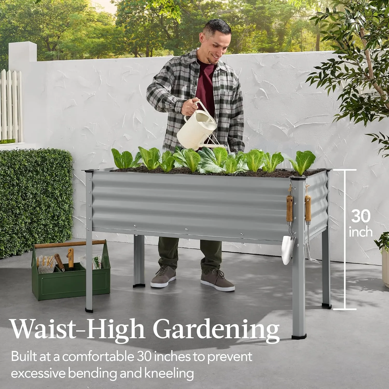 Best Choice Products 48x24x30in Galvanized Raised Garden Bed, Metal Elevated Planter Box, Vegetable Garden for Backyard, Patio, Balcony - Moonlight Gray