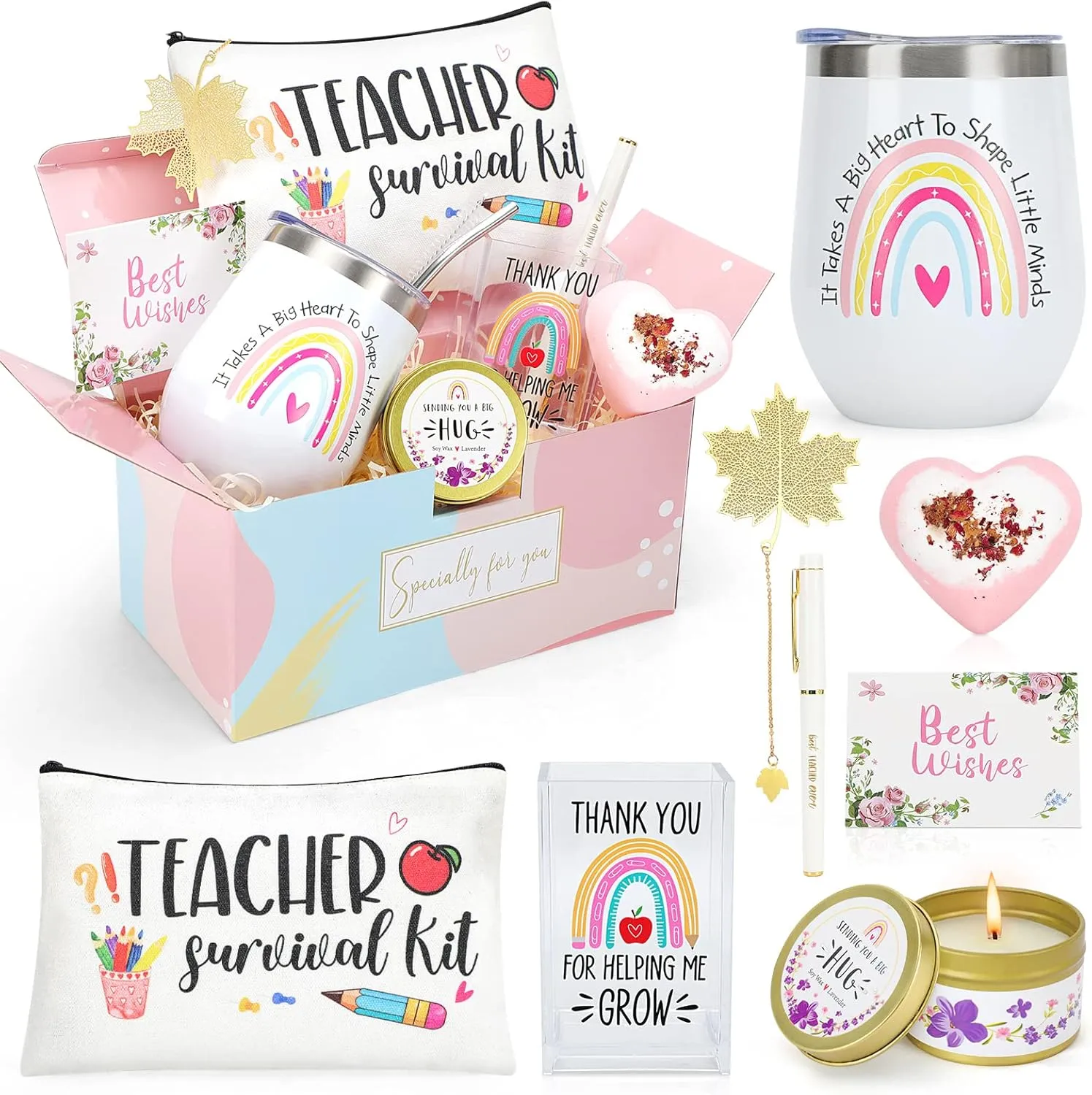 Best Teacher Appreciation Gifts for Women, Christmas, Birthday, Back to School, Thank You Gifts for Teacher, 12 oz Tumbler Gift Basket