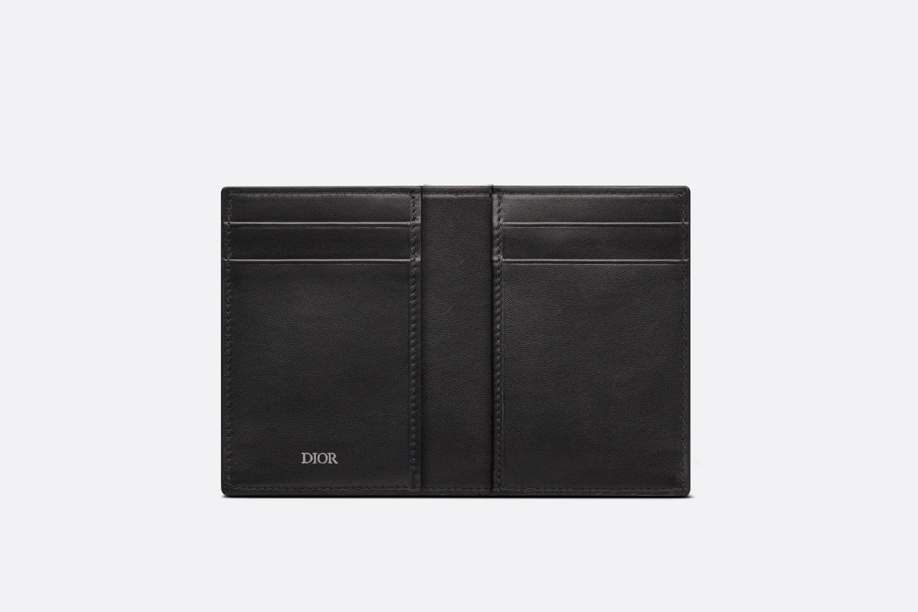 Bi-Fold Card Holder • Black Grained Calfskin with 'CD Icon' Signature