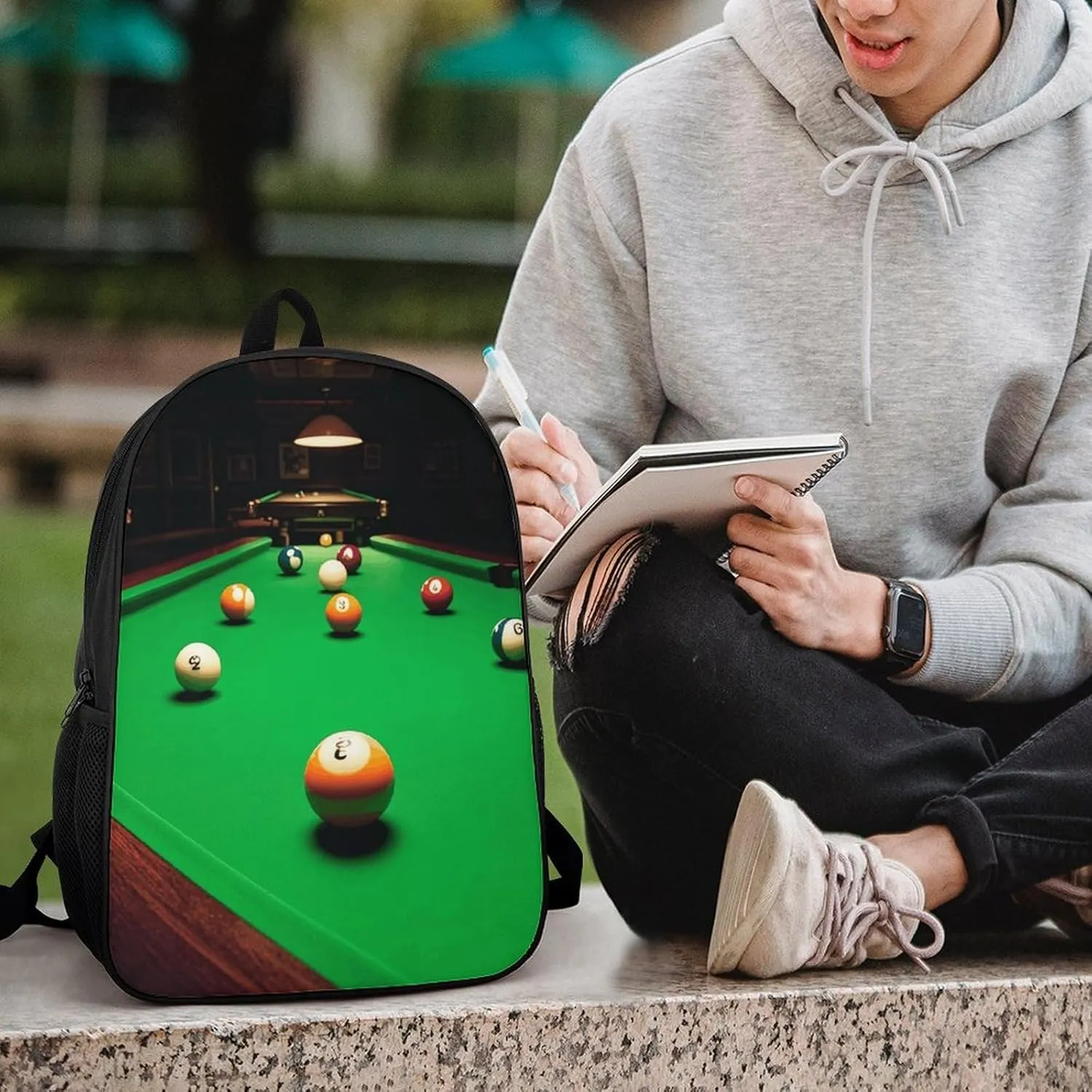 Billiards Backpack, Laptop Backpack for Men, 17 Inch Travel Hiking Daypack, Casual Backpack