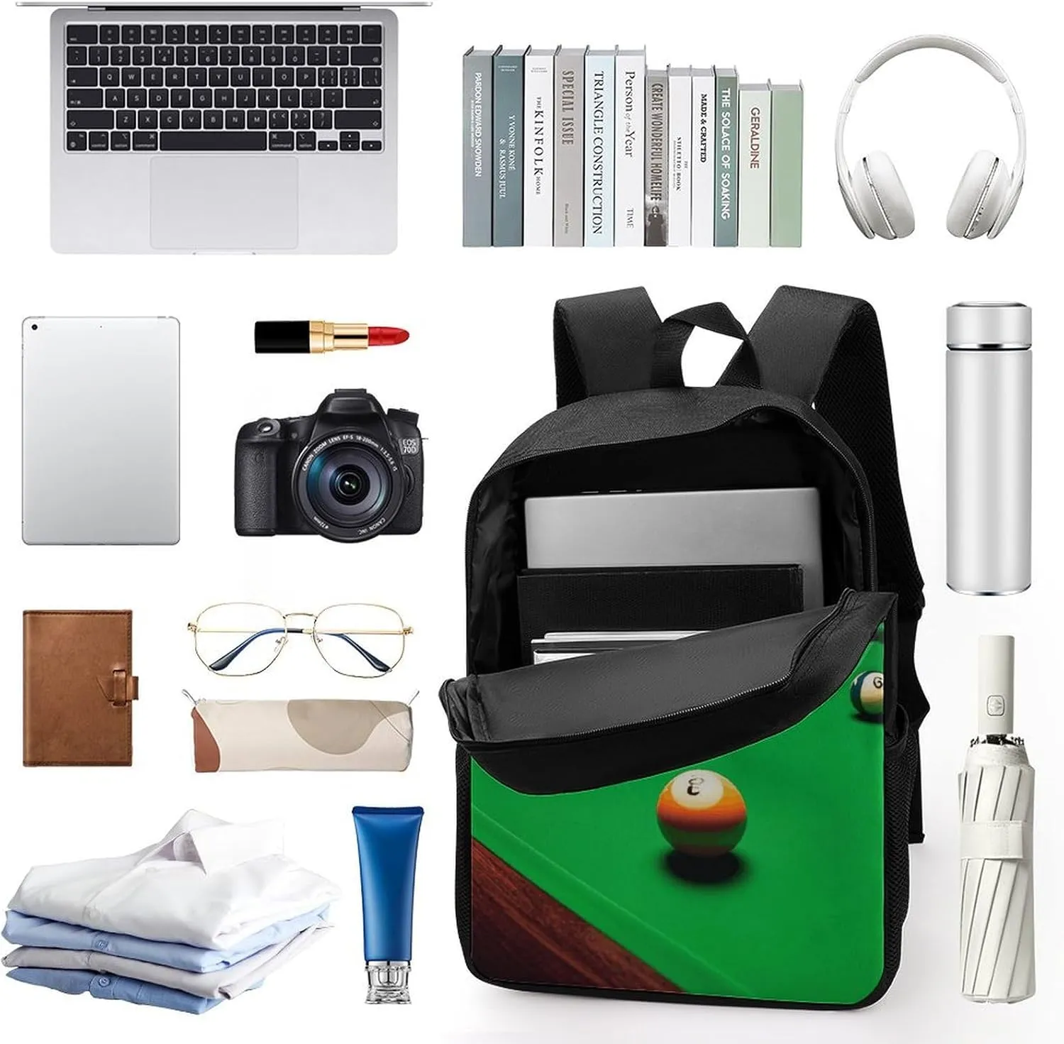 Billiards Backpack, Laptop Backpack for Men, 17 Inch Travel Hiking Daypack, Casual Backpack