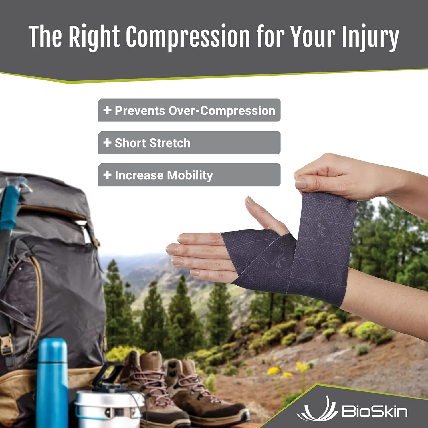 BioSkin Compression Bandage Wrap - Micro 20, 4" x 60" Self Adhesive Elastic Wrap for Sprains, Swelling, Lymphedema, Ankle & Knee Ice Pack Wrap, Tendinitis, Wounds, First Aid Kits, Sports & to-Go Bags