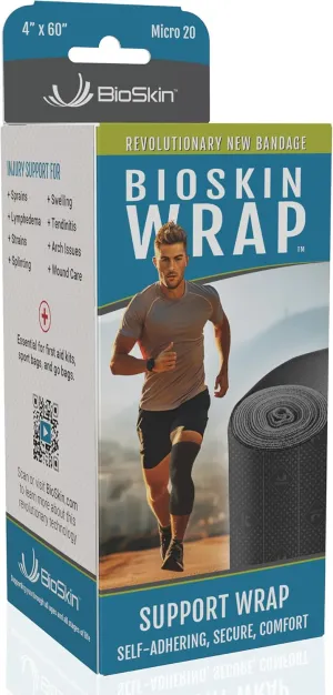 BioSkin Compression Bandage Wrap - Micro 20, 4" x 60" Self Adhesive Elastic Wrap for Sprains, Swelling, Lymphedema, Ankle & Knee Ice Pack Wrap, Tendinitis, Wounds, First Aid Kits, Sports & to-Go Bags