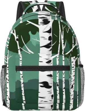 Birch Trees Print Laptop Backpack, Water Resistant Travel Backpack Carry On Flight Approved, Aesthetic Bookbag