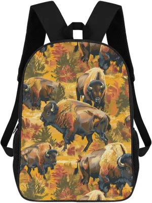 Bison Herd Funny 17 Inch Backpack Multipurpose Shoulders Daypack Laptop Bag for Travel Hiking Camping 12.5 X 17 X 5.5 Inch