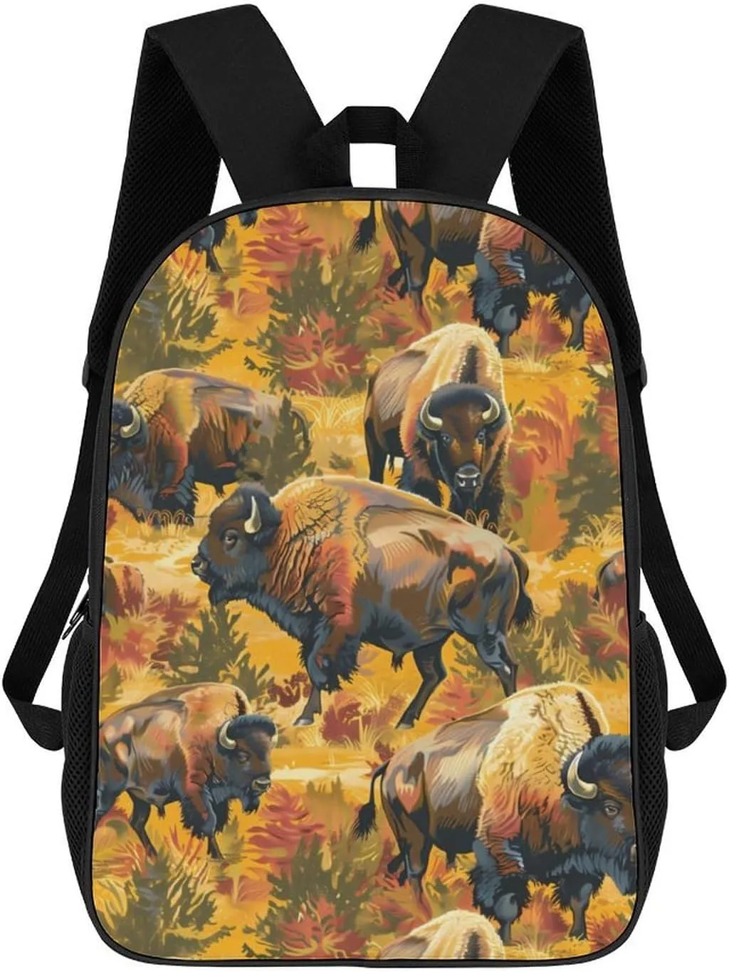 Bison Herd Funny 17 Inch Backpack Multipurpose Shoulders Daypack Laptop Bag for Travel Hiking Camping 12.5 X 17 X 5.5 Inch