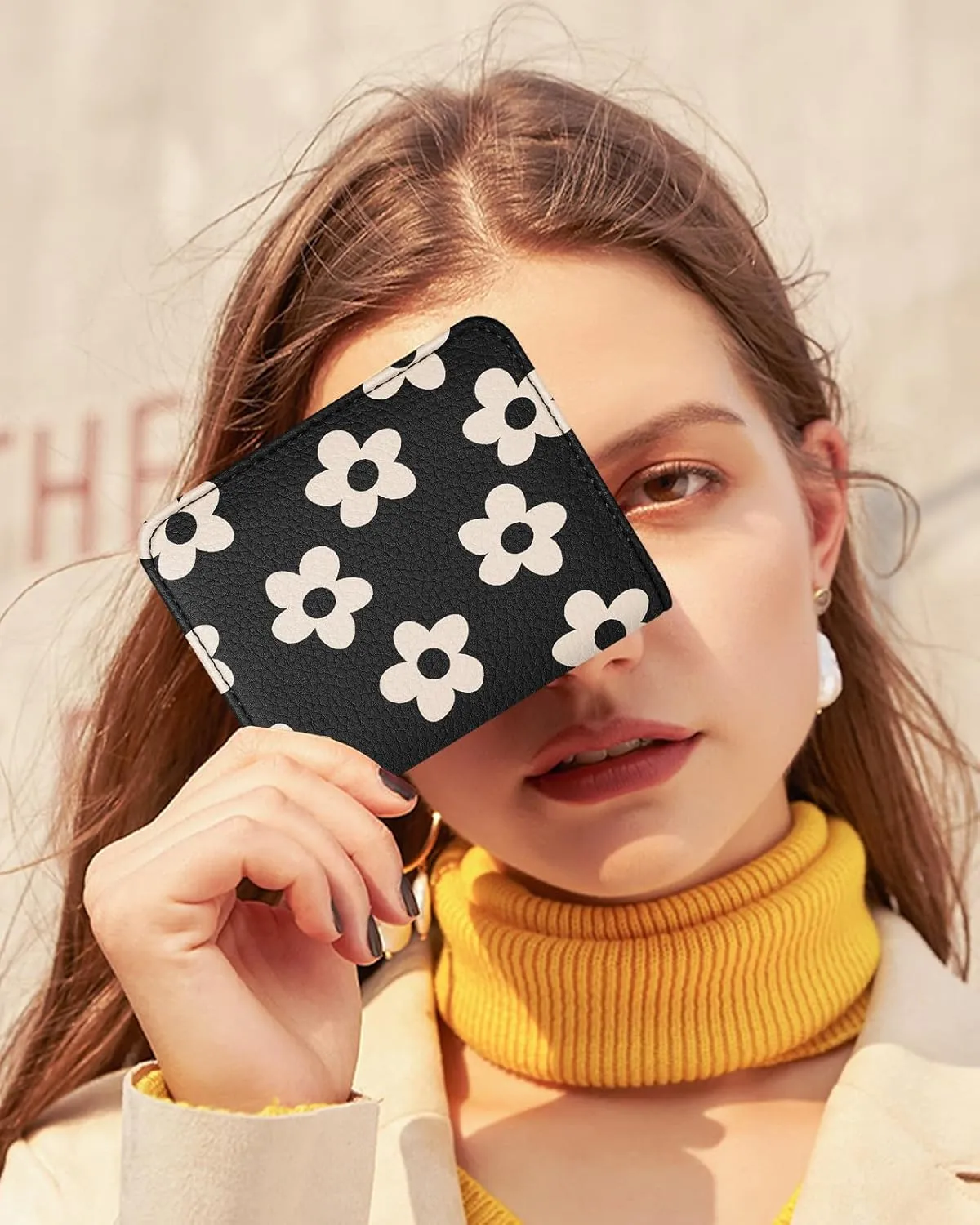Bistup Credit Card Holder Wallet for Women - Cute Leather Ladies Teen Girls Female Cardholder Wallets Accordion Purse Small Medium Aesthetic Print Black Flower Unique Modern Rfid Zipper Around