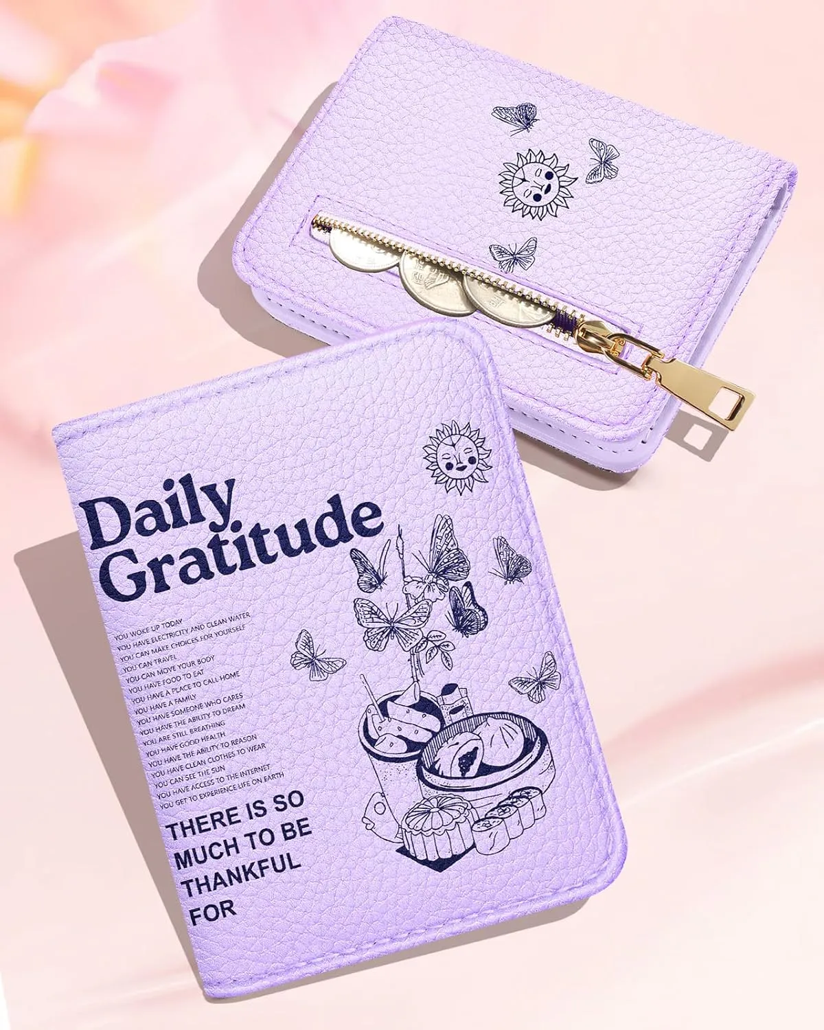 Bistup Credit Card Holder Wallet for Women Cute Leather Ladies Teen Girls Female Cardholder Wallets Accordion Purse Small Medium Aesthetic Print Butterfly Unique Modern Rfid Zipper Around