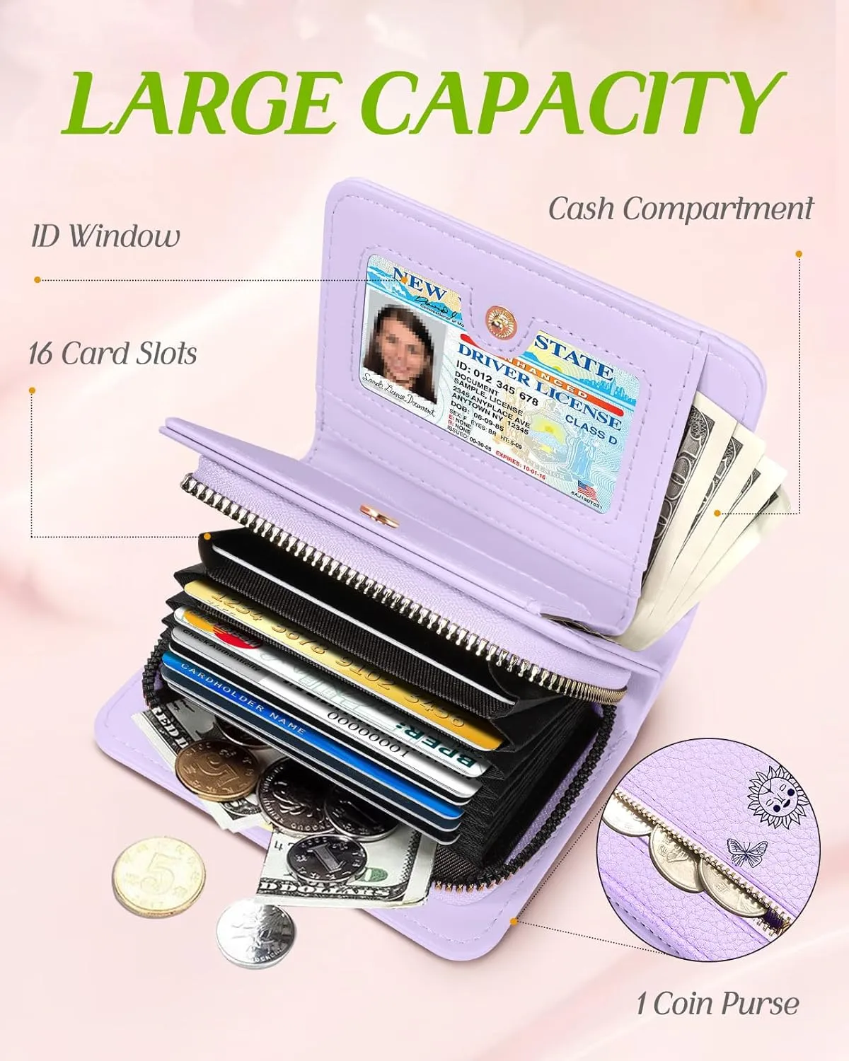 Bistup Credit Card Holder Wallet for Women Cute Leather Ladies Teen Girls Female Cardholder Wallets Accordion Purse Small Medium Aesthetic Print Butterfly Unique Modern Rfid Zipper Around