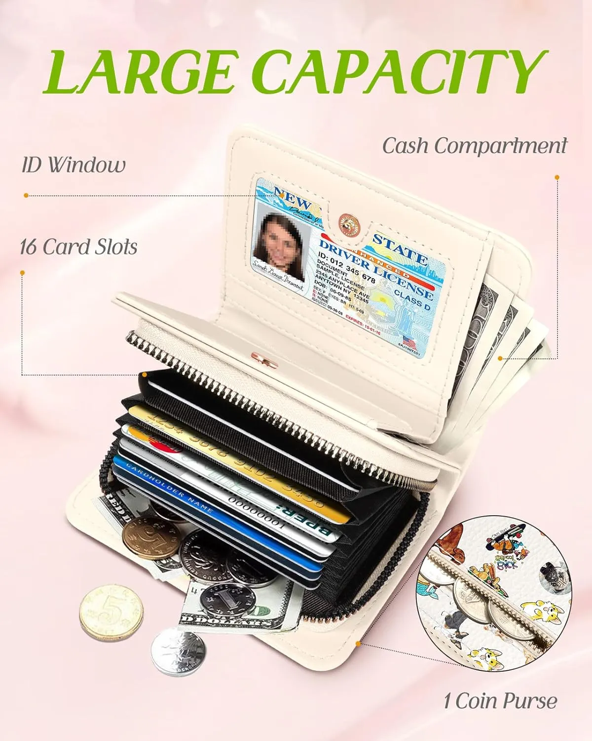 Bistup Credit Card Holder Wallet for Women - Cute Leather Ladies Teen Girls Female Cardholder Wallets Accordion Purse Small Medium Aesthetic Print Dog Unique Modern Rfid Zipper Around