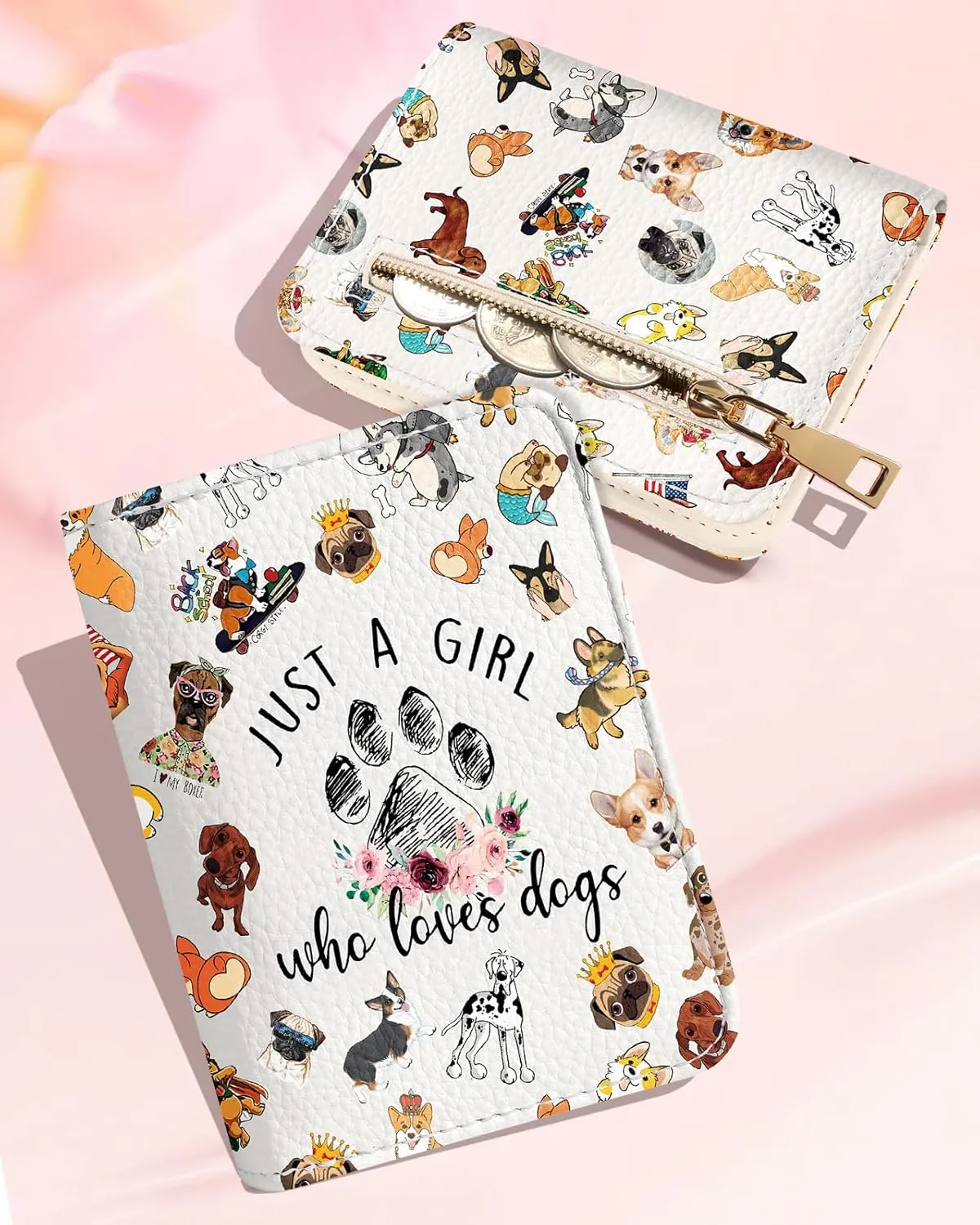 Bistup Credit Card Holder Wallet for Women - Cute Leather Ladies Teen Girls Female Cardholder Wallets Accordion Purse Small Medium Aesthetic Print Dog Unique Modern Rfid Zipper Around