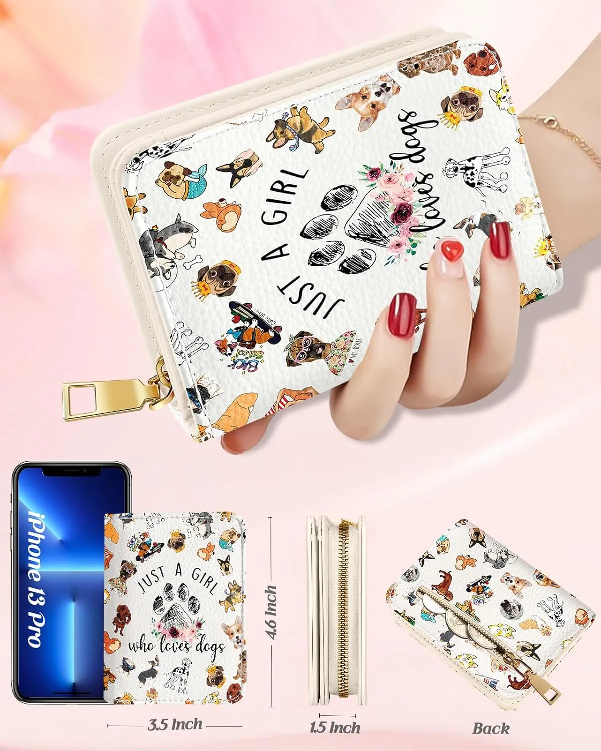 Bistup Credit Card Holder Wallet for Women - Cute Leather Ladies Teen Girls Female Cardholder Wallets Accordion Purse Small Medium Aesthetic Print Dog Unique Modern Rfid Zipper Around
