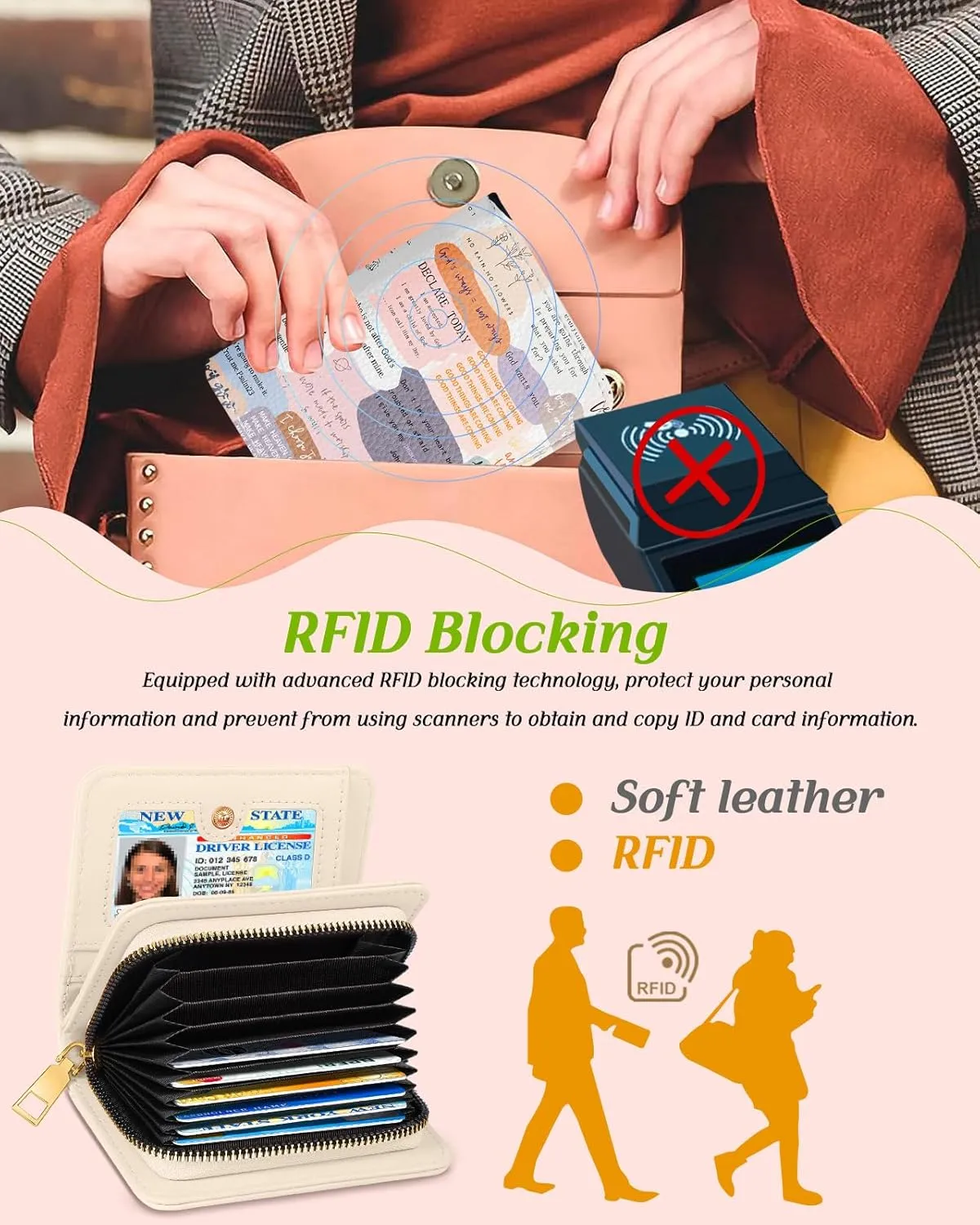 Bistup Credit Card Holder Wallet for Women - Cute Leather Ladies Teen Girls Female Cardholder Wallets Accordion Purse Small Medium Aesthetic Print Quotes Unique Modern Rfid Zipper Around