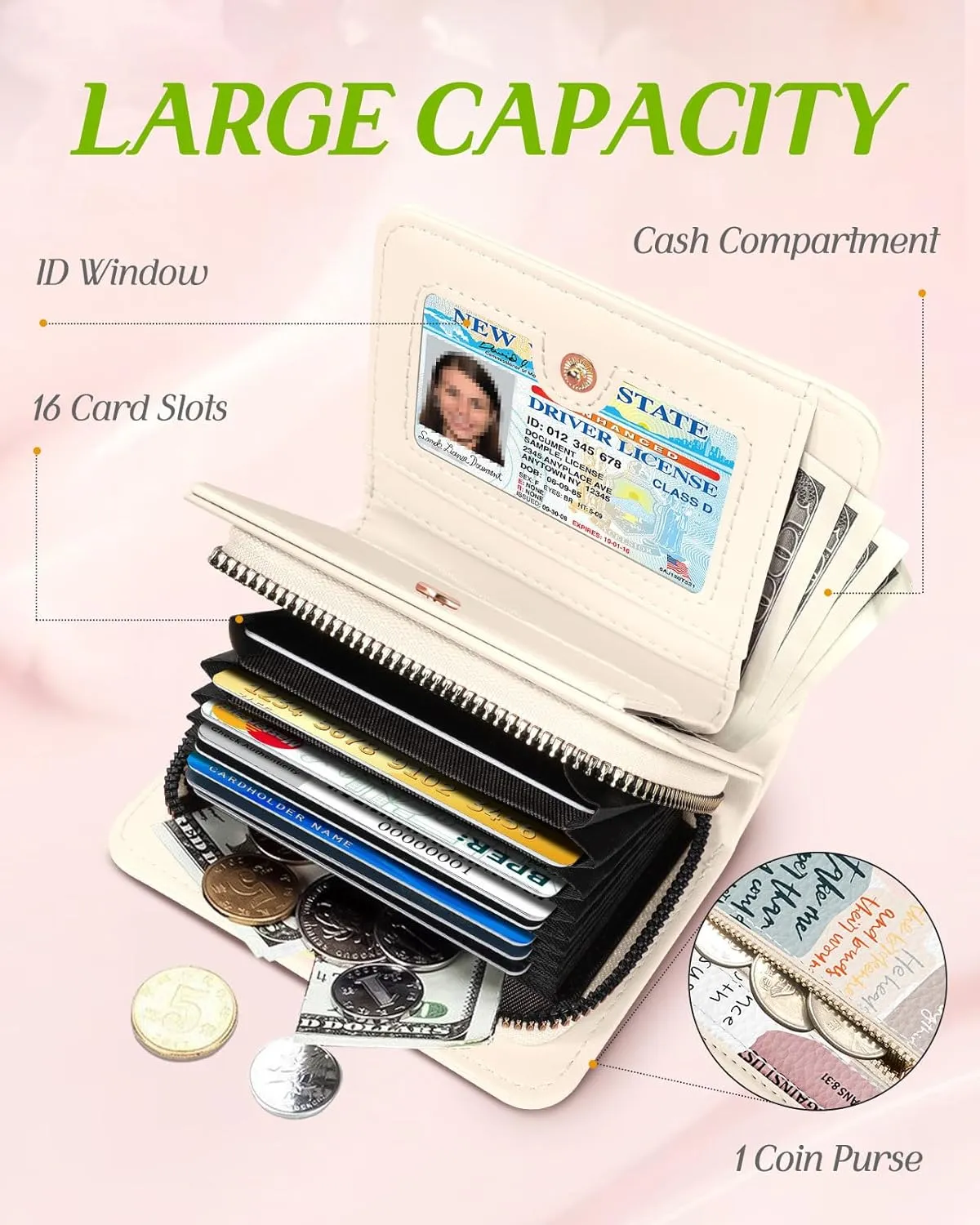 Bistup Credit Card Holder Wallet for Women - Cute Leather Ladies Teen Girls Female Cardholder Wallets Accordion Purse Small Medium Aesthetic Print Quotes Unique Modern Rfid Zipper Around