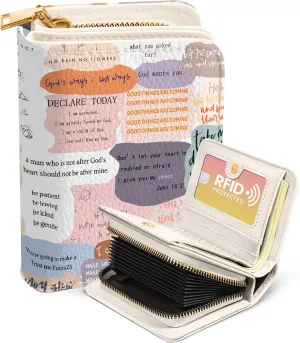 Bistup Credit Card Holder Wallet for Women - Cute Leather Ladies Teen Girls Female Cardholder Wallets Accordion Purse Small Medium Aesthetic Print Quotes Unique Modern Rfid Zipper Around