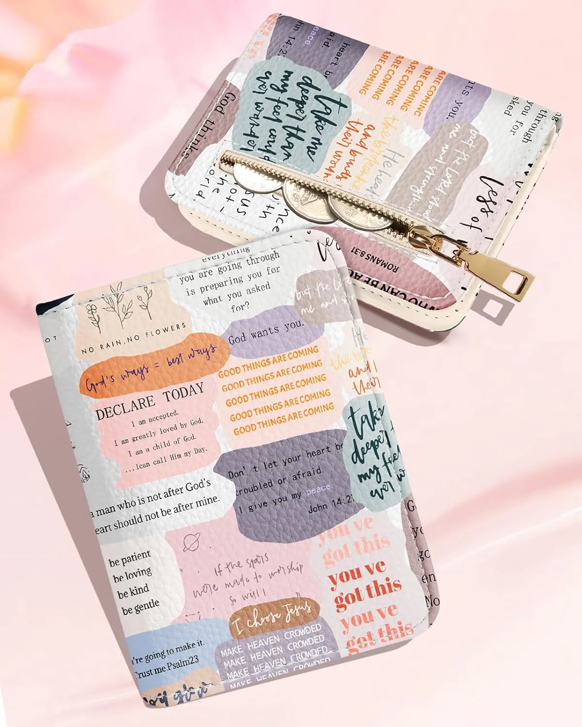Bistup Credit Card Holder Wallet for Women - Cute Leather Ladies Teen Girls Female Cardholder Wallets Accordion Purse Small Medium Aesthetic Print Quotes Unique Modern Rfid Zipper Around