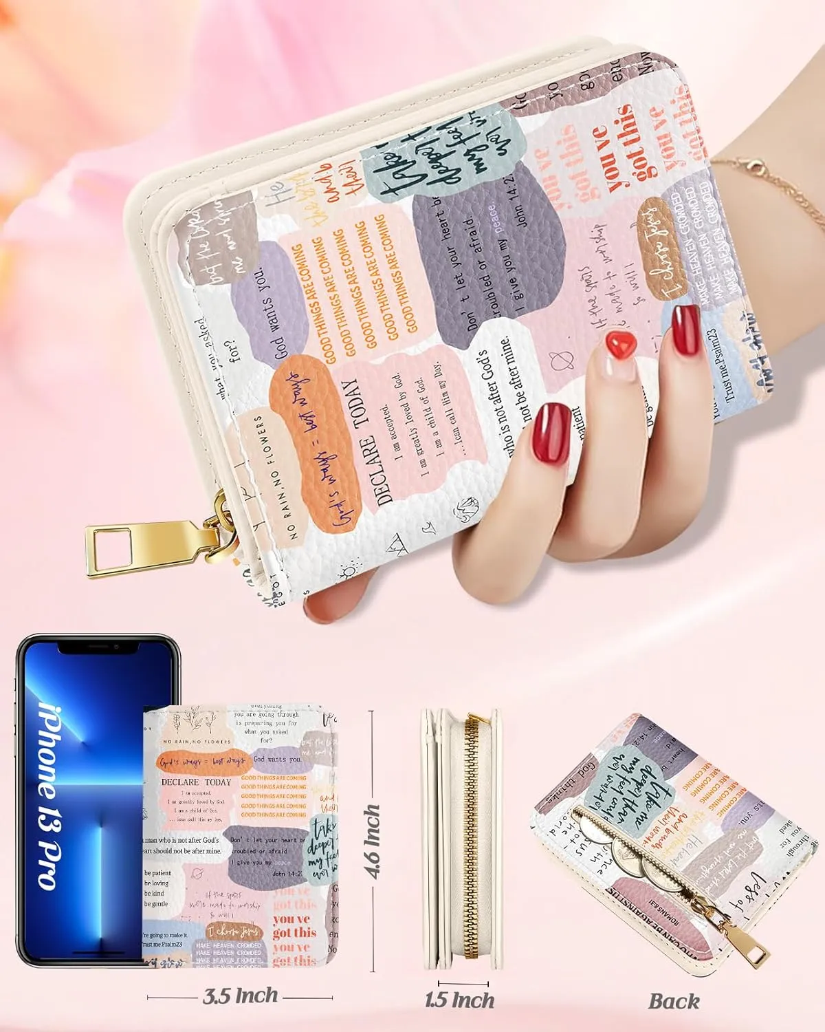Bistup Credit Card Holder Wallet for Women - Cute Leather Ladies Teen Girls Female Cardholder Wallets Accordion Purse Small Medium Aesthetic Print Quotes Unique Modern Rfid Zipper Around