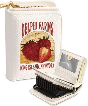 Bistup Credit Card Holder Wallet for Women - Cute Leather Ladies Teen Girls Female Cardholder Wallets Accordion Purse Small Medium Aesthetic Strawberry Print Unique Modern Rfid Zipper Around