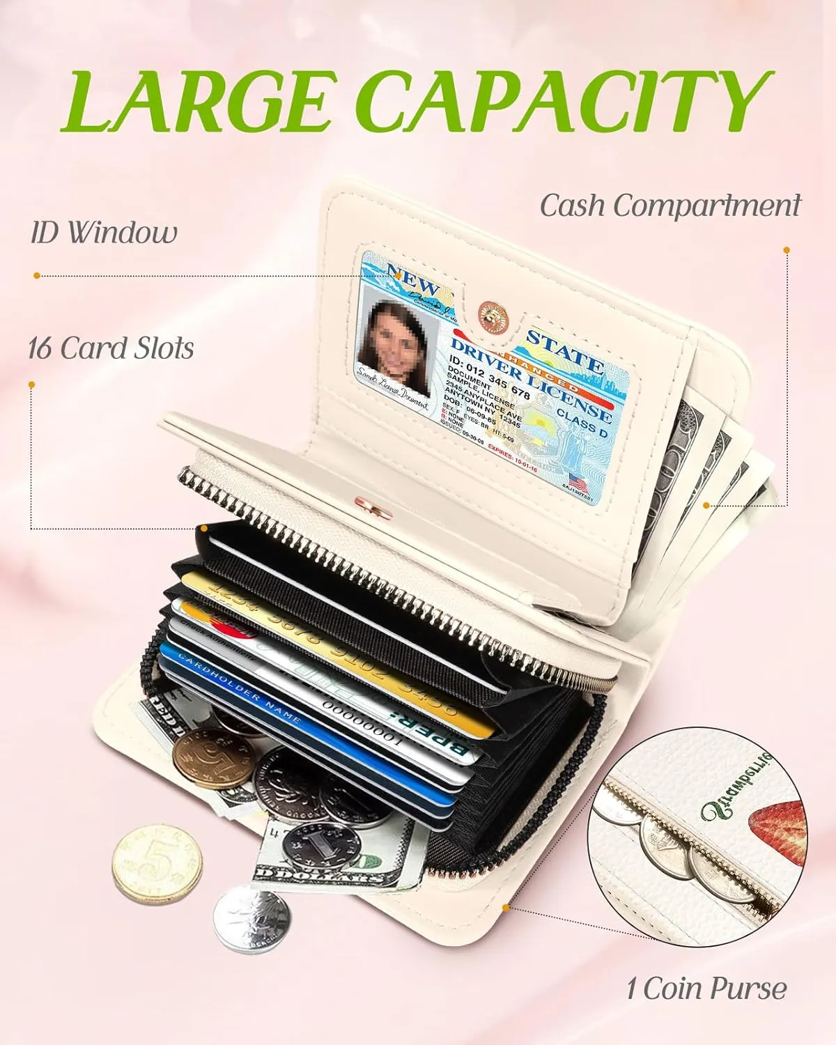 Bistup Credit Card Holder Wallet for Women - Cute Leather Ladies Teen Girls Female Cardholder Wallets Accordion Purse Small Medium Aesthetic Strawberry Print Unique Modern Rfid Zipper Around