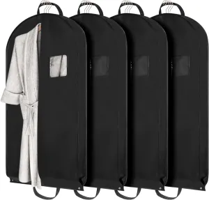 Black 42"Garment Bags for Hanging Clothes,4 Pcs Suit Cover Bags for Closet Storage and Travle,Heavy Duty Waterproof Hanging Suit Bag for Suits,Coats,Jackets,Shirts,Sweaters