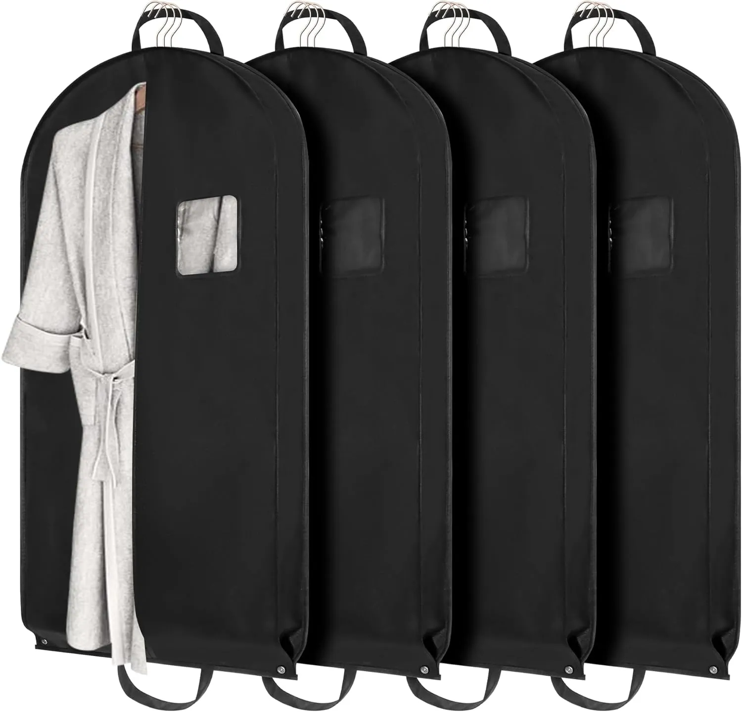 Black 42"Garment Bags for Hanging Clothes,4 Pcs Suit Cover Bags for Closet Storage and Travle,Heavy Duty Waterproof Hanging Suit Bag for Suits,Coats,Jackets,Shirts,Sweaters