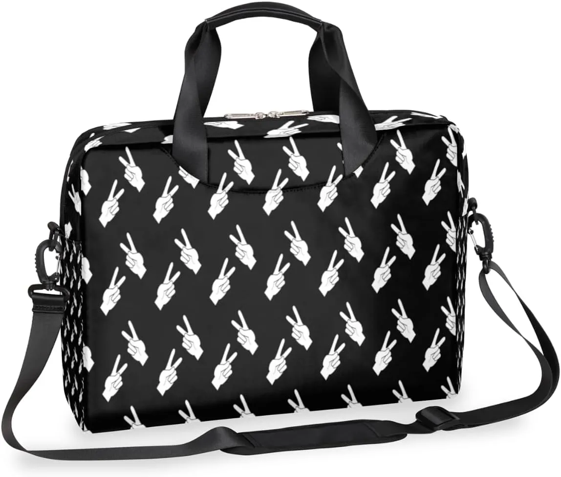 Black And White Gestures Laptop Bag 16 Inch with Shoulder Straps & Handle Water-Resistant Durable Messenger Bag for Men Women Business Office Travel Gifts