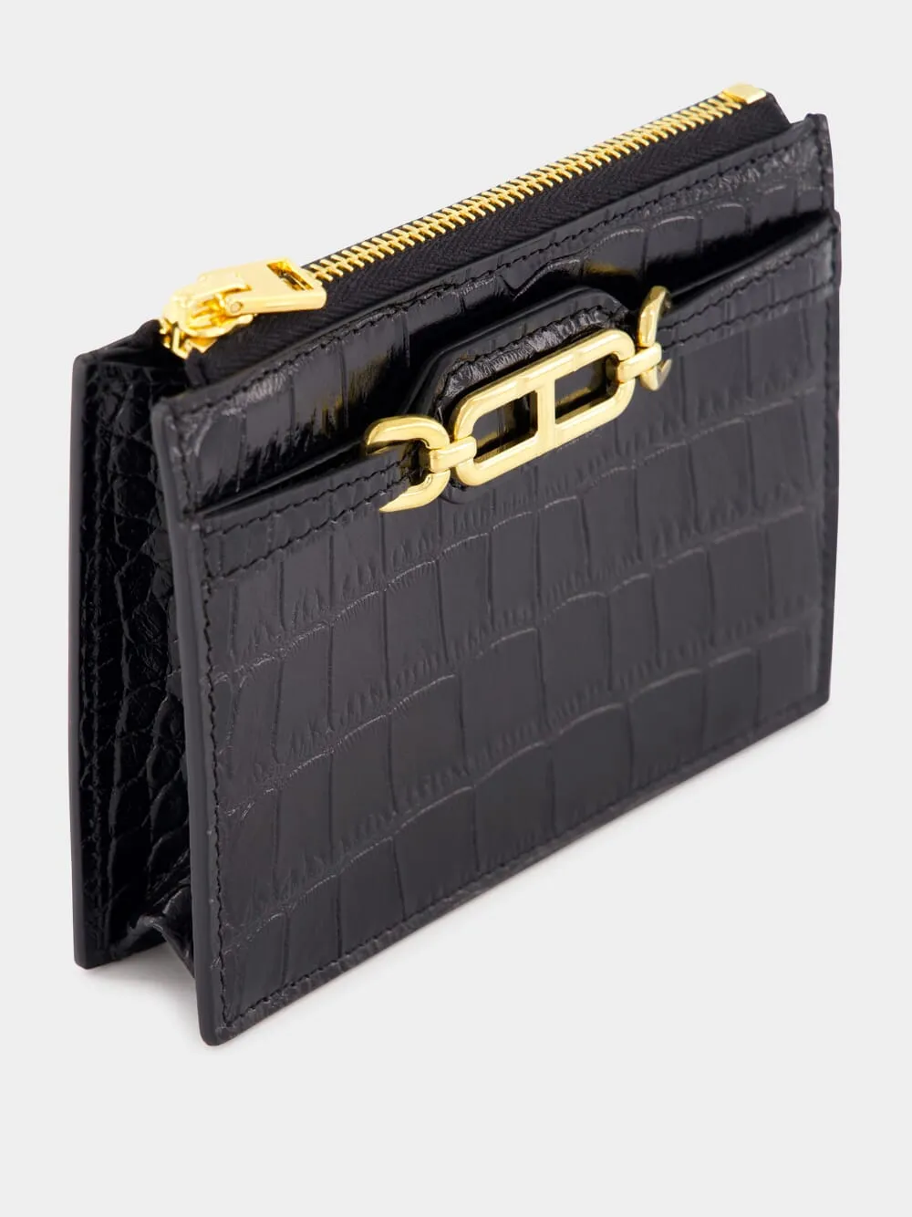 Black Crocodile Leather Card Holder