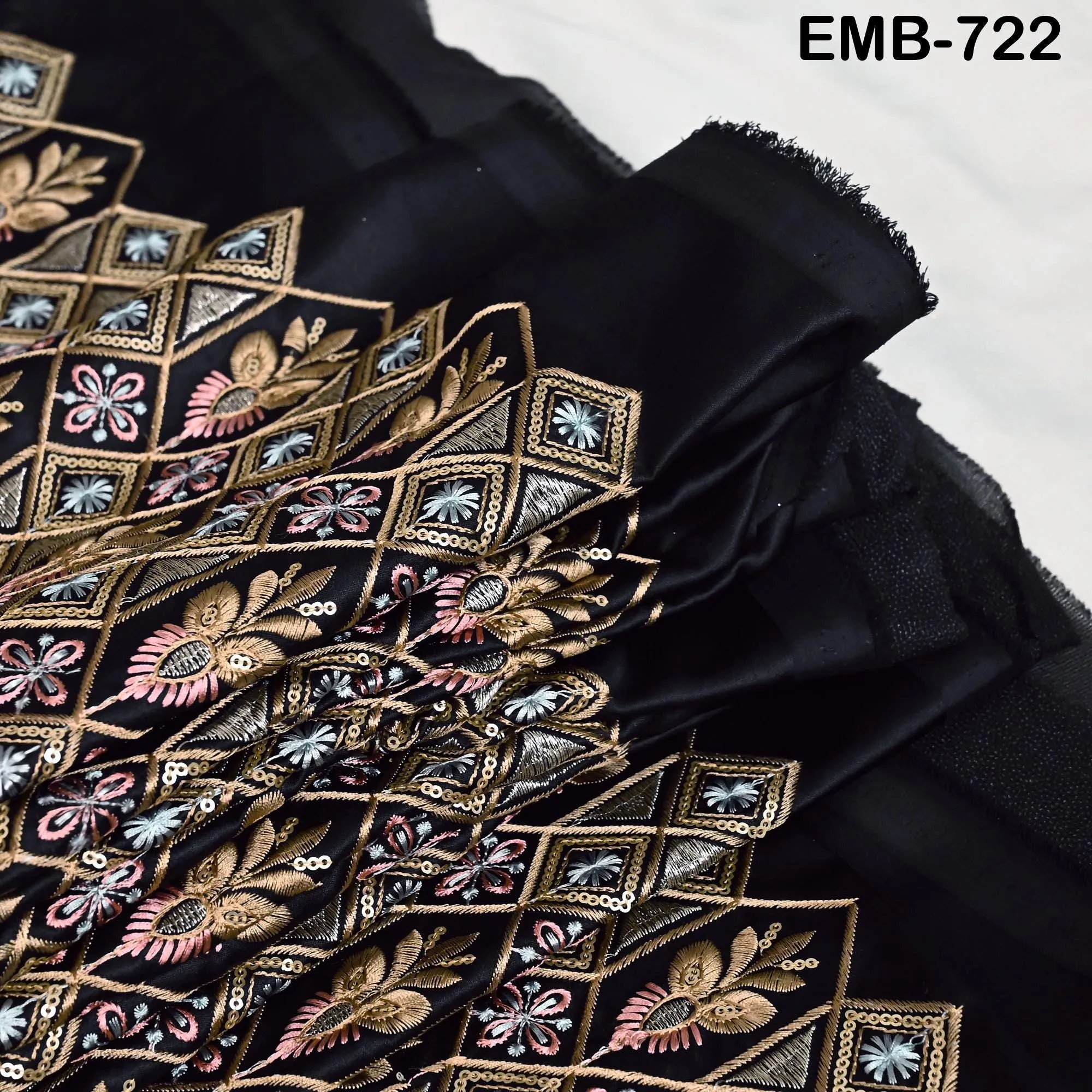 Black Embroidered Fabric by the yard Sewing Crafting Indian Embroidery Victorian Costumes, Regency Reticules, Victorian Handbags Clutches