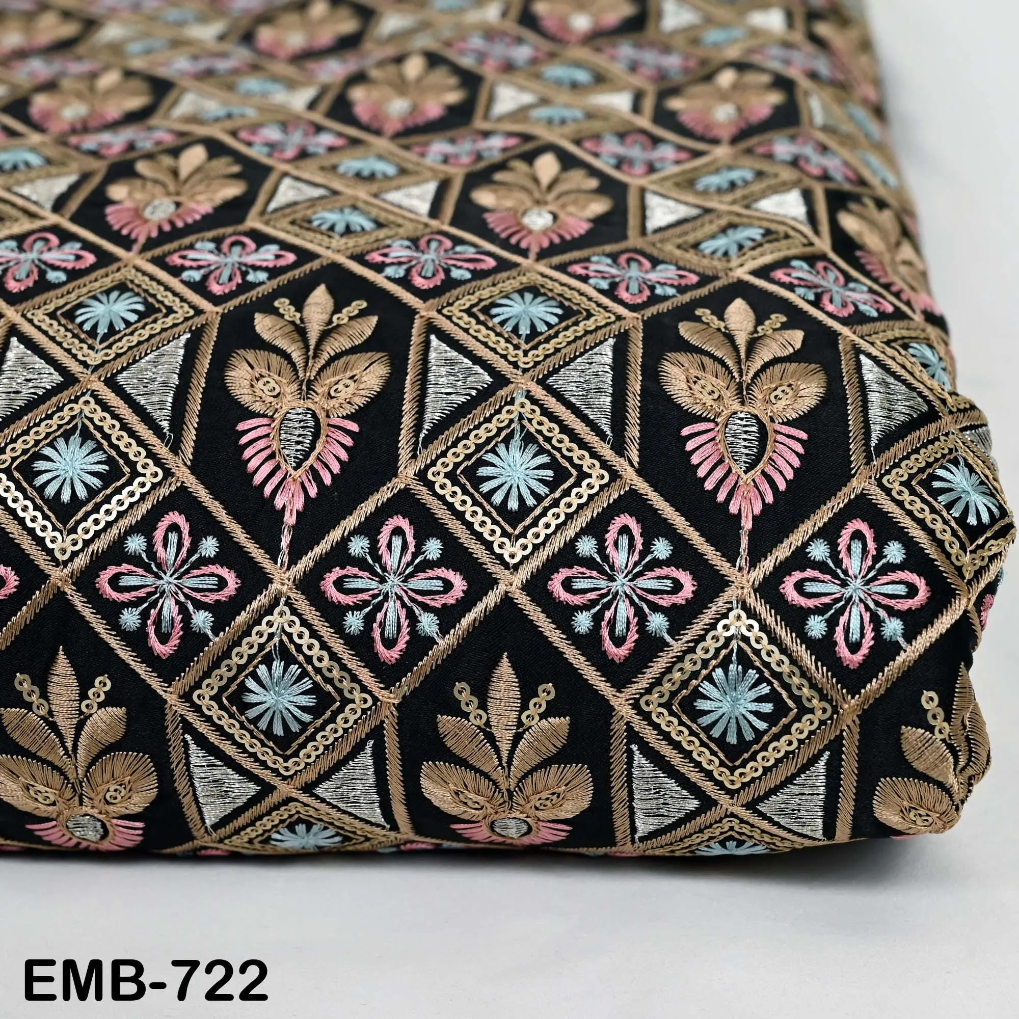 Black Embroidered Fabric by the yard Sewing Crafting Indian Embroidery Victorian Costumes, Regency Reticules, Victorian Handbags Clutches