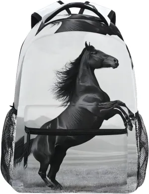 Black Horse Backpack 3rd 4th 5th Grade School Bookbag Travel Laptop Daypack Bag Purse for Boys Girls Teens