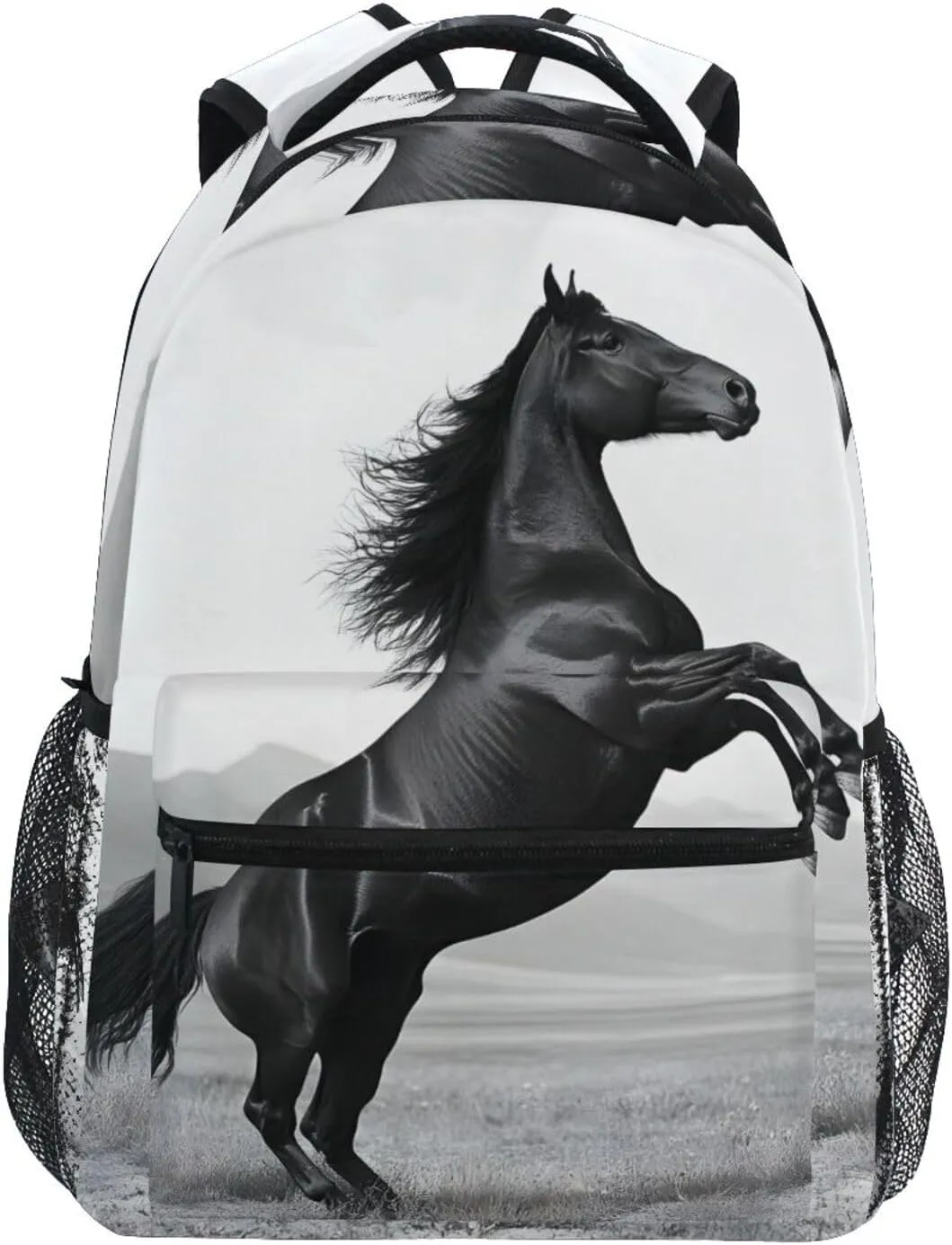 Black Horse Backpack 3rd 4th 5th Grade School Bookbag Travel Laptop Daypack Bag Purse for Boys Girls Teens