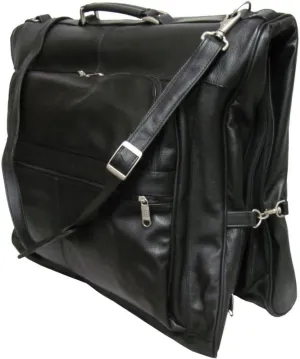 Black Leather Garment Bag Travel Carry-on for Men Fits Three Suits Durable Lightweight Luggage With Hanger Loop Shoulder Strap and Shoe Pocket for Business Trips and Weekend Getaways