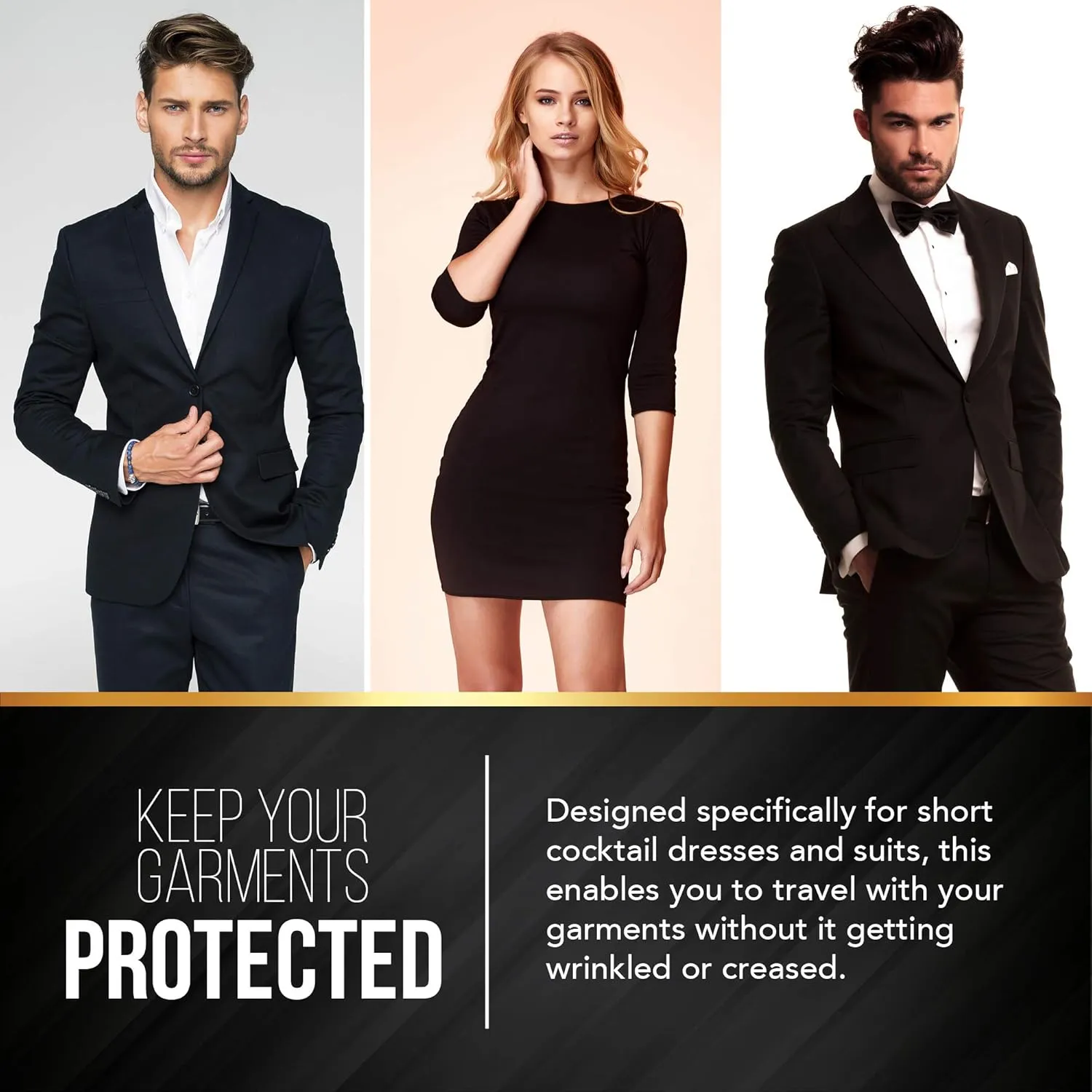 Black Suit, Dress and Gown Garment Travel Bags 3 Pack - 54" x 24" - Large Window