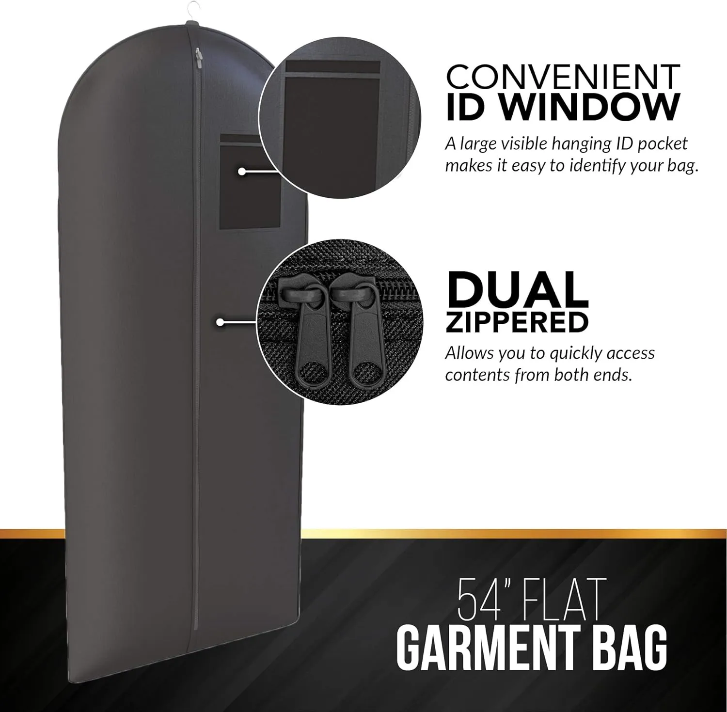 Black Suit, Dress and Gown Garment Travel Bags 3 Pack - 54" x 24" - Large Window