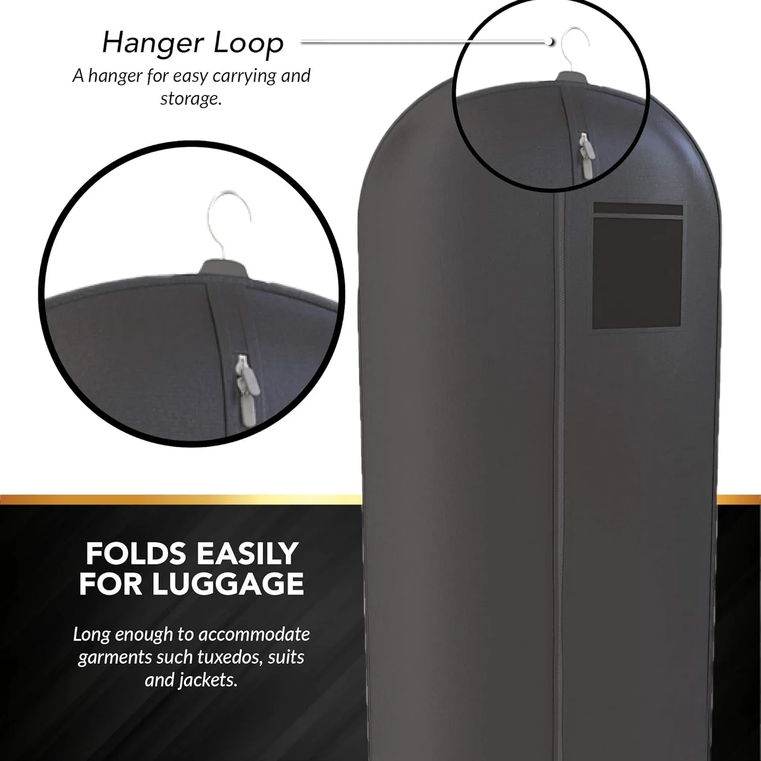 Black Suit, Dress and Gown Garment Travel Bags 3 Pack - 54" x 24" - Large Window