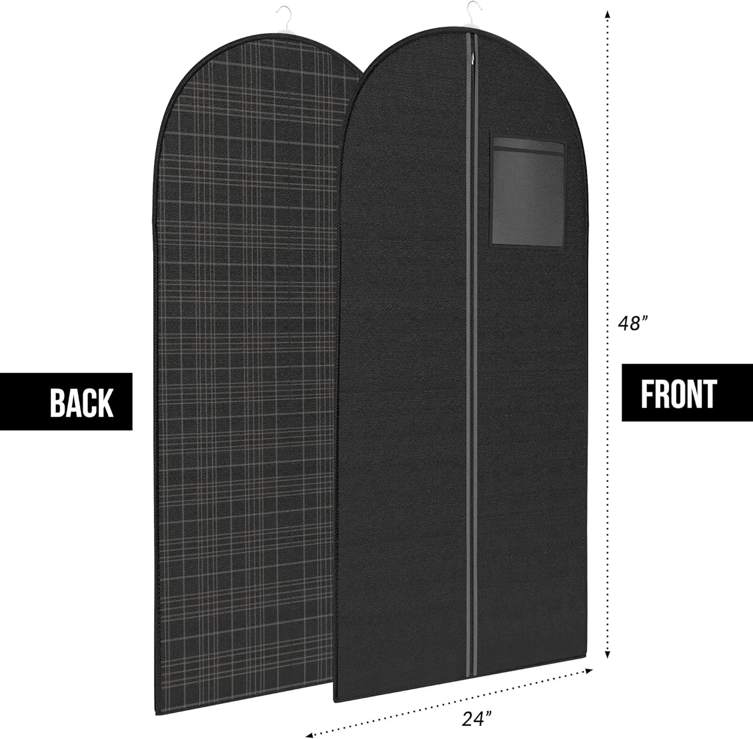 Black Tartan Tuxedo Garment Travel Bags 3 Pack With ID Tag Window - 48" X 24"