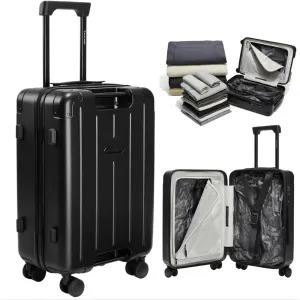 Black Voyage Vacuum Seal Air Compression 20-Inch Suitcase Carry-On Travel Luggage USB Port AirCabin Pump TSA Lock Backpack Airback Vacpack 20" - Advanced Hinomoto Wheel Lock (2X Vacuum Bag - 60L)