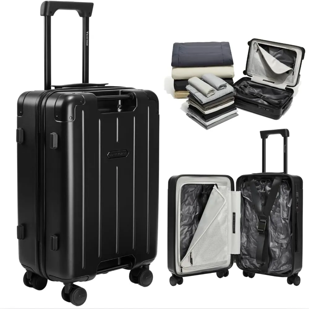 Black Voyage Vacuum Seal Air Compression 20-Inch Suitcase Carry-On Travel Luggage USB Port AirCabin Pump TSA Lock Backpack Airback Vacpack 20" - Advanced Hinomoto Wheel Lock (2X Vacuum Bag - 60L)