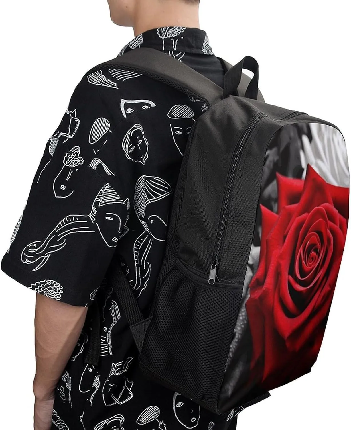 Black White And Red Roses Backpack, Laptop Backpack for Men, 17 Inch Travel Hiking Daypack, Casual Backpack