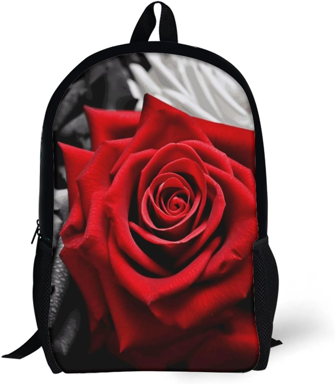 Black White And Red Roses Backpack, Laptop Backpack for Men, 17 Inch Travel Hiking Daypack, Casual Backpack