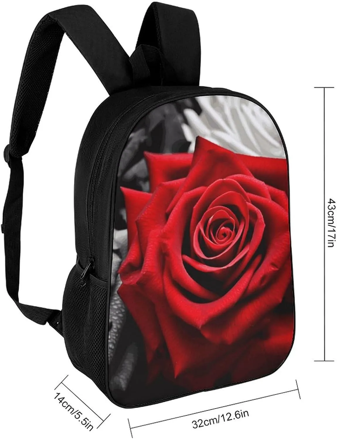 Black White And Red Roses Backpack, Laptop Backpack for Men, 17 Inch Travel Hiking Daypack, Casual Backpack
