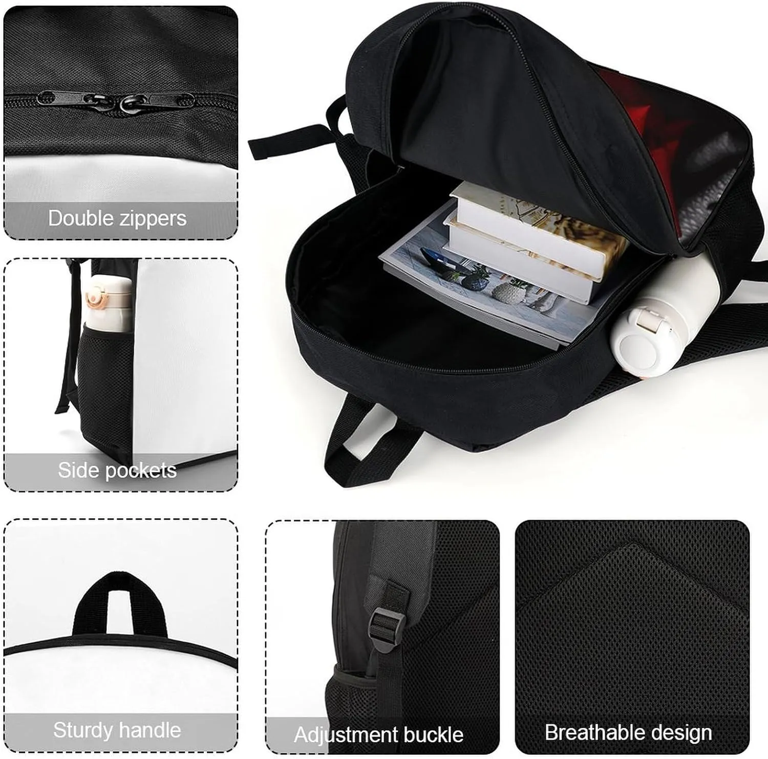 Black White And Red Roses Backpack, Laptop Backpack for Men, 17 Inch Travel Hiking Daypack, Casual Backpack